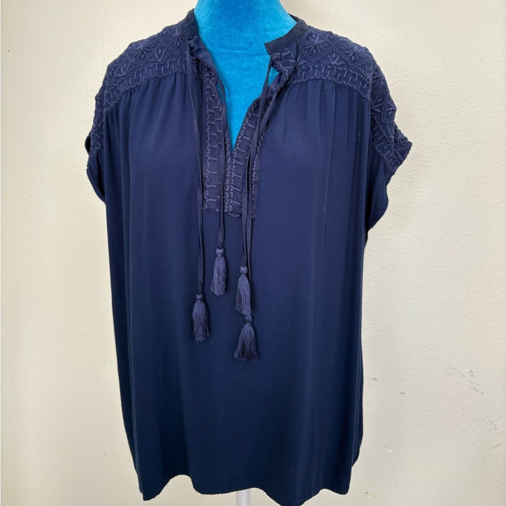 Navy Blue Tassel Blouse